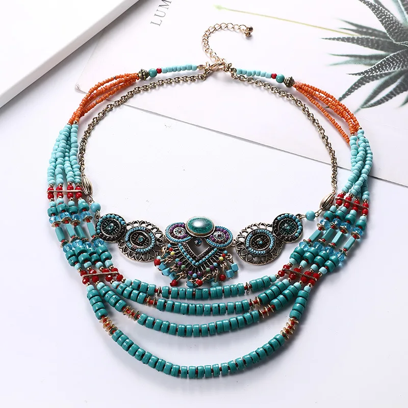 

Beaded Bib Necklace Bohemia Vintage Handmade National Beads Multi Layer Colorful Jewelry Necklace For Women