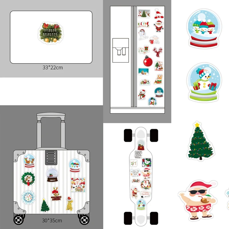 

50pcs New Christmas Holiday Decoration Doodle Stickers Suitcase Laptop Skateboard Guitar Car Decoration Stickers 7-8cm Single