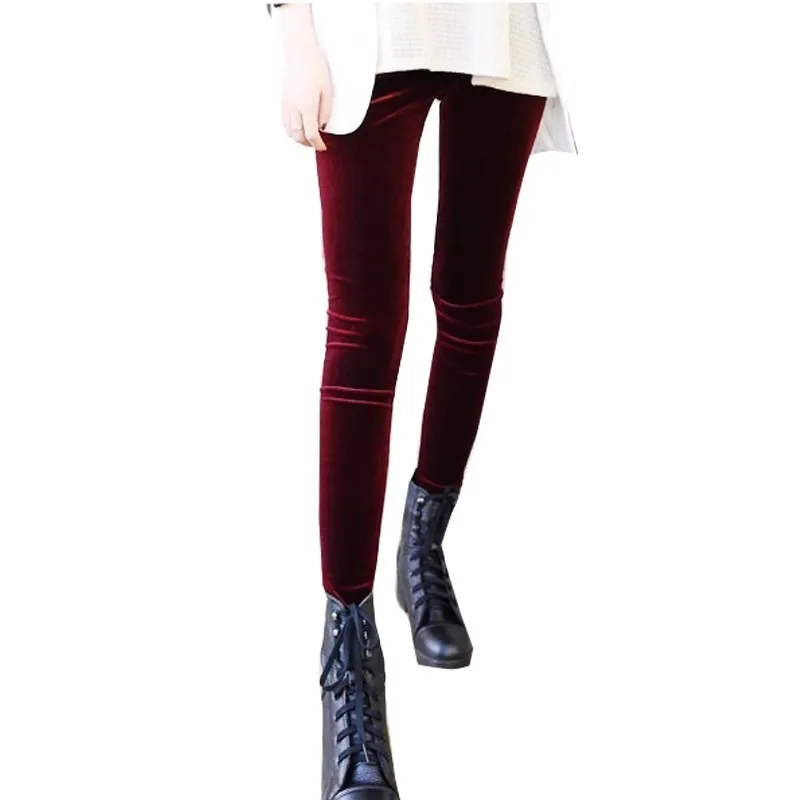 K039 Red wine VISNXGI бархатные женские леггинсы, модные однотонные трикотажные леггинсы средней длины, хлопковые весенние узкие женские осенние брюки размера плюс - Цвет: K039 Red wine