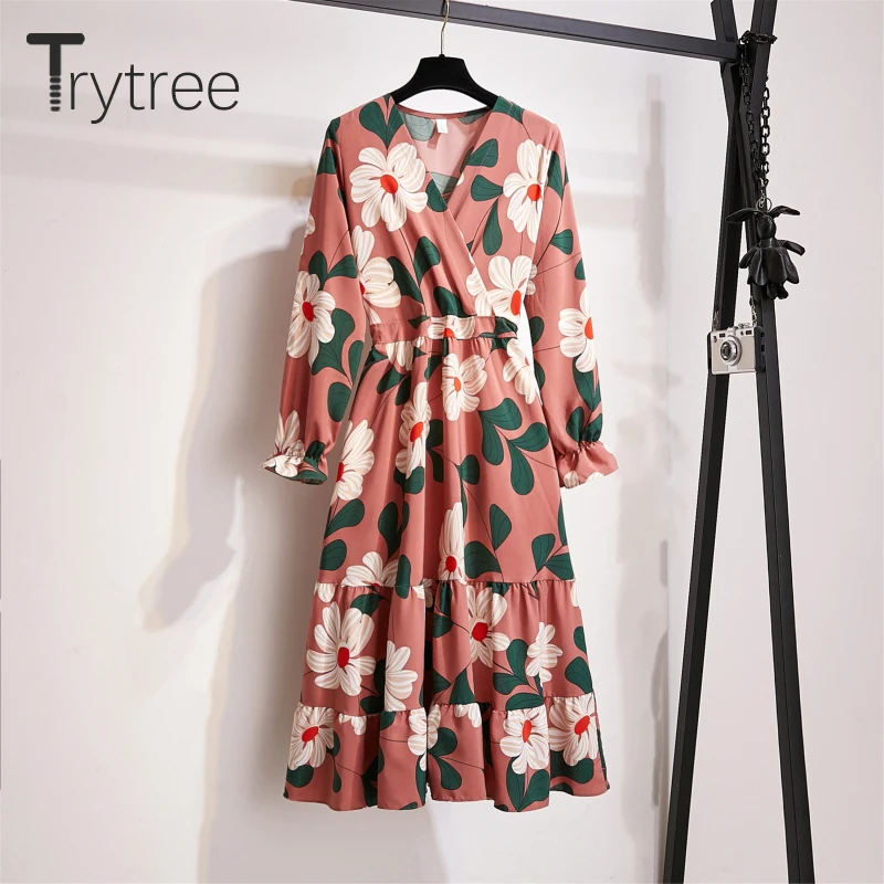 Женское Повседневное платье с v образным вырезом Trytree свободное офисное