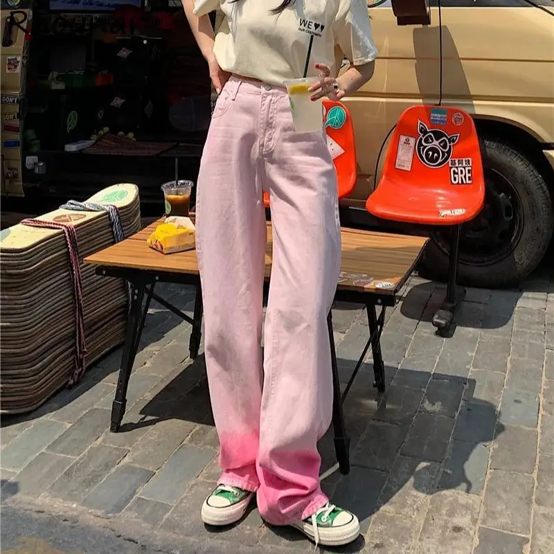 

Jeans Women Gradient Colors Design Youth Harajuku All-match High Waist Loose Zipper Fly Denim Bottoms Ins Fashion Streetwear BF