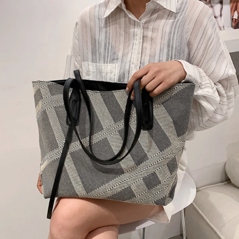 

Вместительная Холщовая Сумка, большая сумка на плечо для женщин, Новинка лета 2021, модная брендовая трендовая сумка