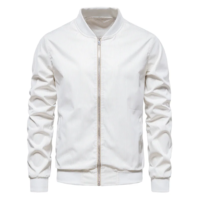 

Повседневная куртка в белую полоску для мальчиков, приталенное пальто на весну и осень, куртка на молнии, уличный Топ оверсайз с длинным рук...