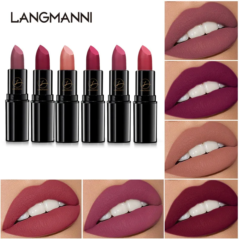 

LANGMANNI 6 Color Matte Moisturizing Lipstick Waterproof Lipstick Persistent Coloring Lip Glaze Lip Non-Stick Cup Cosmetic TSLM2