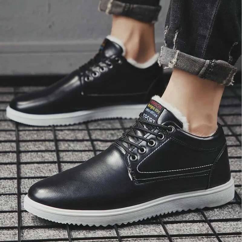 Мужские зимние теплые меховые модные ботинки на шнуровке с круглым носком