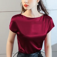 summer clothing for women 2021 new short sleeve t shirt cool silky satin acetate fabric collarbone off shoulder top for women