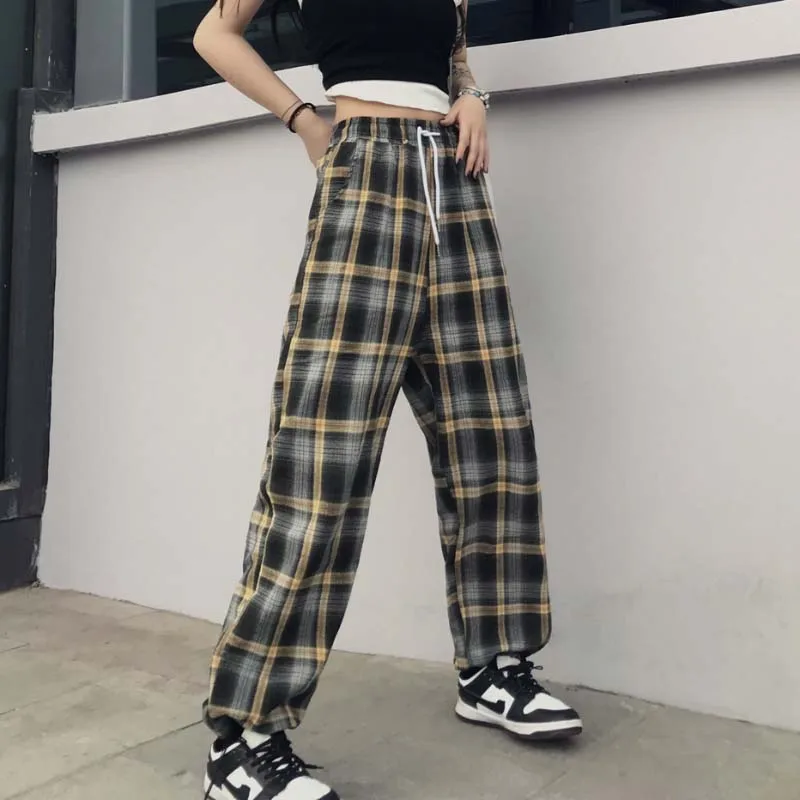 Винтажные клетчатые свободные брюки JMPRS длиной до щиколотки с высокой талией