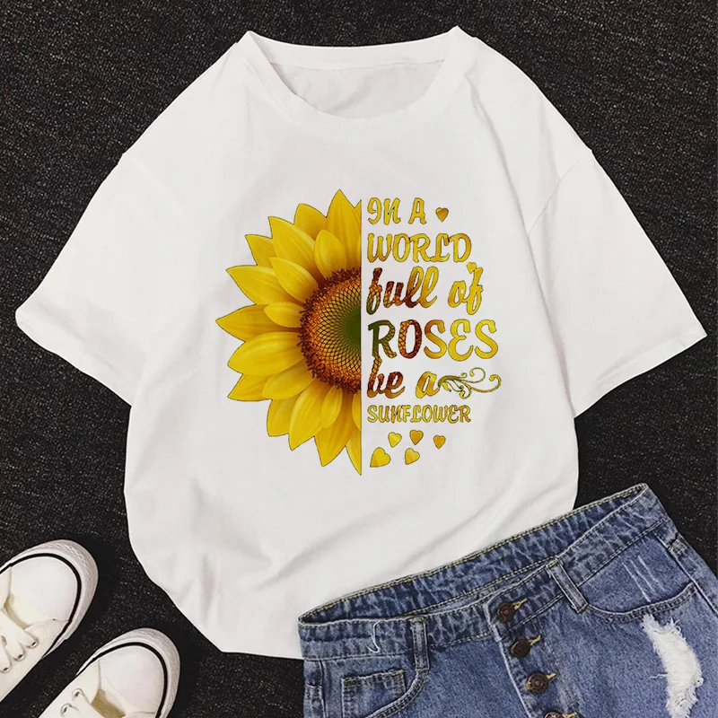 

Chrysanthemum pattern Women's T-shirts 2020 Harajuku Summer Top Female T Shirt Streetwear Clothes O-neck Ladies Tees tops shirt