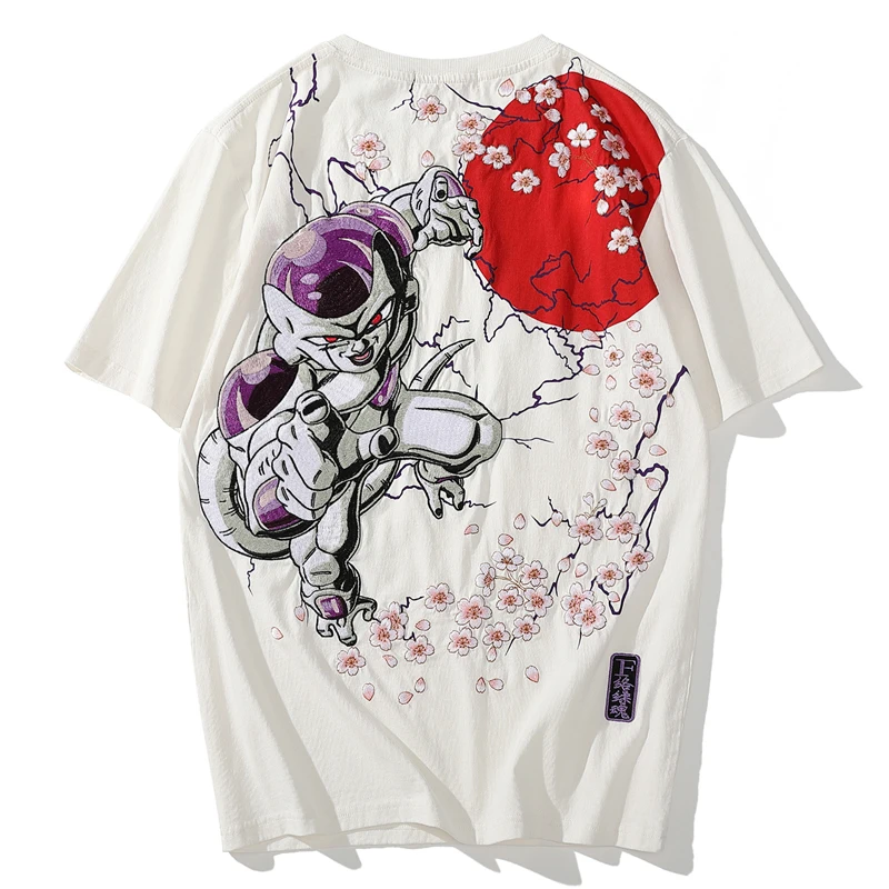 

Japanese Embroidery Brand Heavy Industry Men's T-shirt Frieza Anime Cartoon Pure Cotton Short-sleeved Student Tee Mens T Shirts