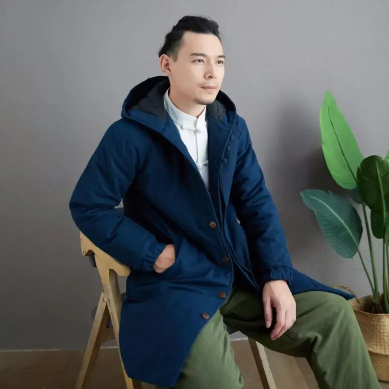 

Minority nationality Ethnic jacket Winter Original men's retro national style three button hooded cotton tang suit ramieloose