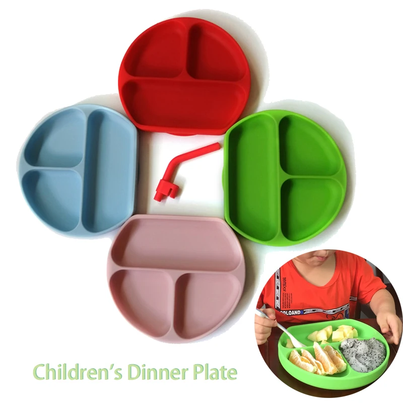 Новая детская обеденная тарелка из силикагеля с тремя ячейками нескользящая и