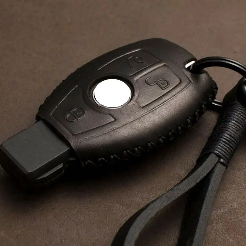 

1 шт., чехол для автомобильного дистанционного ключа из натуральной кожи, сумка с брелоком для Mercedes Benz (2 или 3 кнопки)