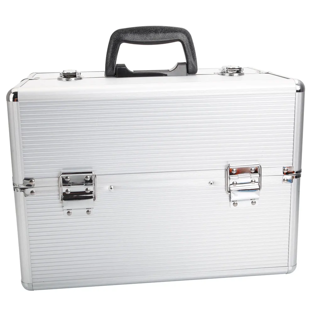 

Makeup Storage Box with Keys Silvery Portable Aluminum Big