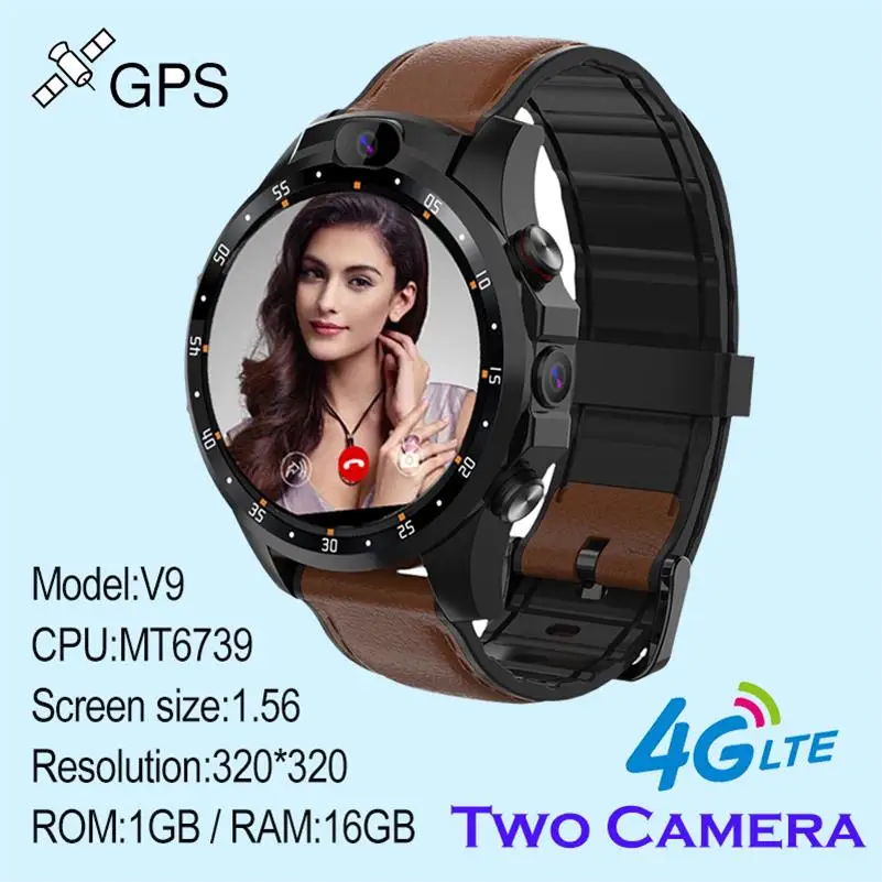 brown 1G-16G V9, водонепроницаемые, 4G, gps, Смарт-часы, телефон, Android 7,1, с камерой 5 МП, 1,56 дюймов, 800 мАч, спортивные Смарт-часы, мужские, ответ на вызов, SIM часы - Цвет: brown 1G-16G