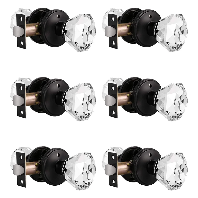 

Faceted Crystal Door Knob with Lock Heavy Duty Glass Bed/Bath Privacy Lock with Oil Rubbed Bronze Rosette