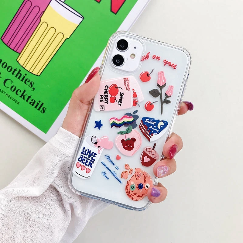 Sun Rabbit &ampCherry Cake TPU Case for iPhone 11 11Pro 11ProMax 6 6s 7 8 6Plus 7Plus 8Plus X XS XR XSmax Corners Airbag Soft Cover |