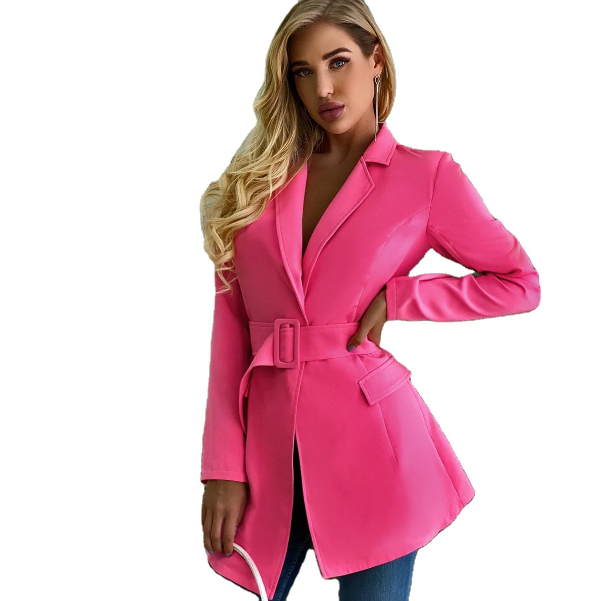 

Phosphor long sleeve suit women's belt irregular V-neck office women's suit coat fashion jacket coat 2020