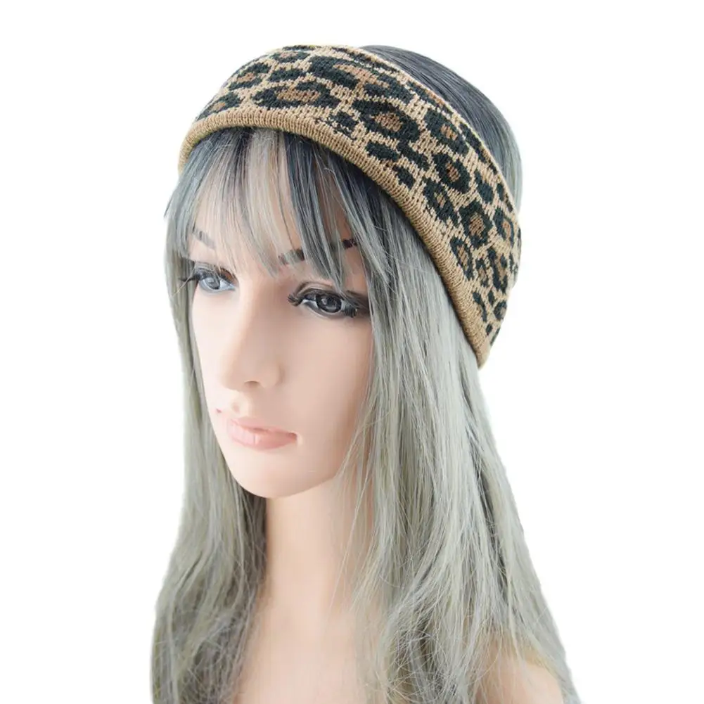 1 шт. Женская повязка на голову с леопардовым принтом вязаная эластичная лента