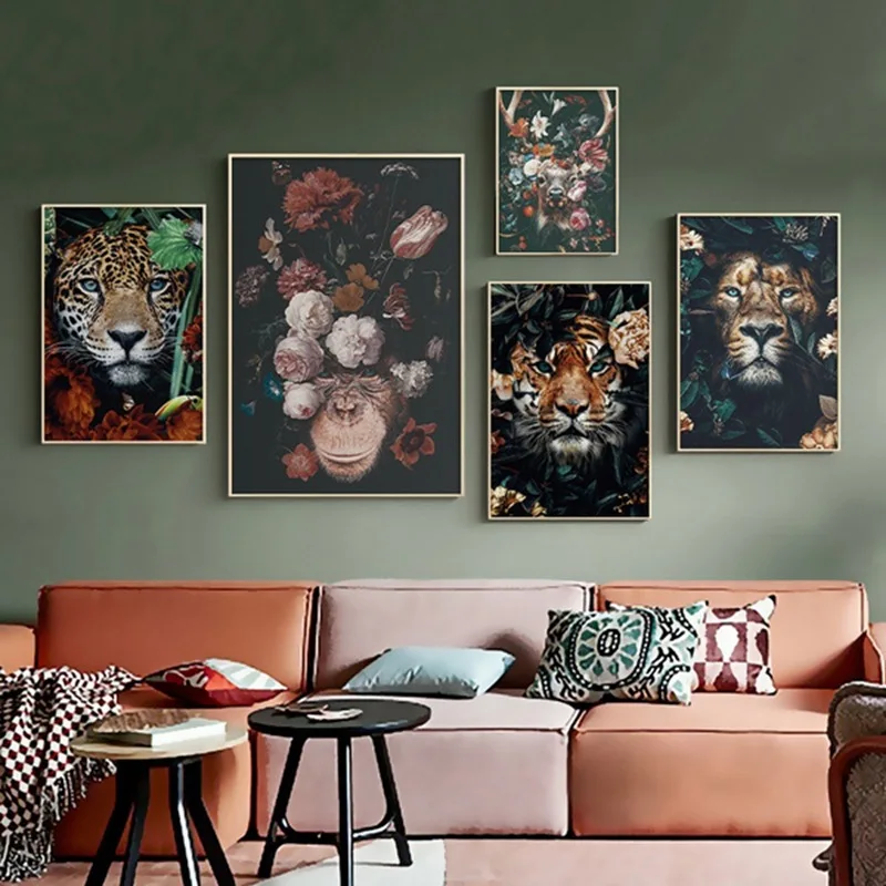 Холст для живописи wall art плакат со львом тигр слон лось орангутанг Пижама с