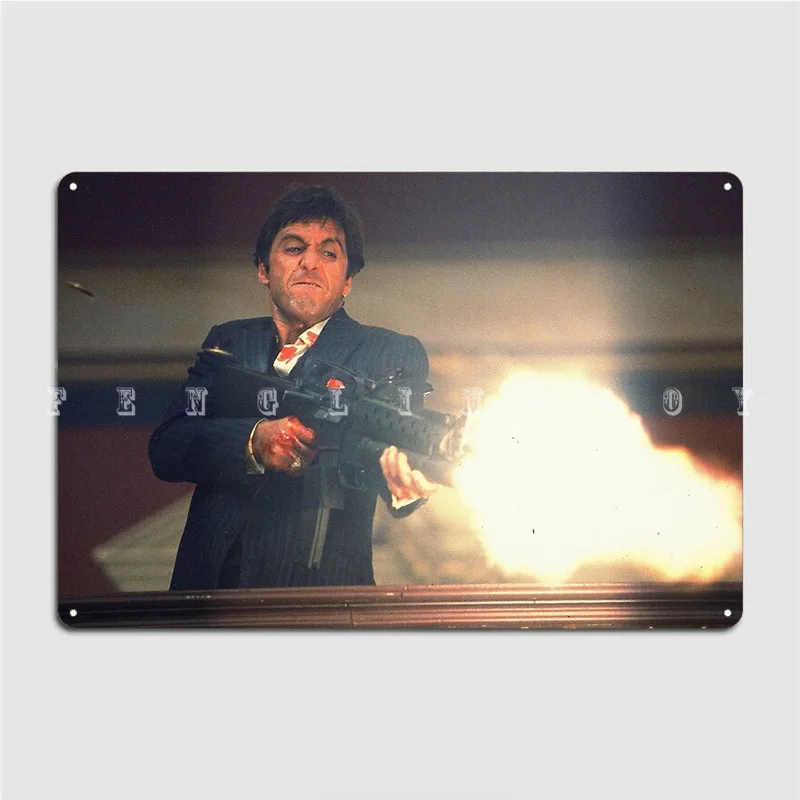 

Scarface Tony Montana Shooting Metal Sign Wall Cave Living Room Designing Wall Decor Tin Sign Posters