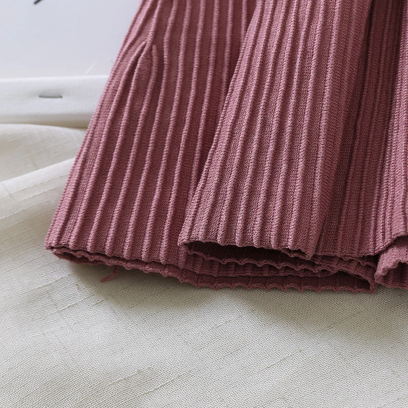 Зима Осень 2019 юбки женские плиссированные вязаные шерстяные мини полоса Высокая