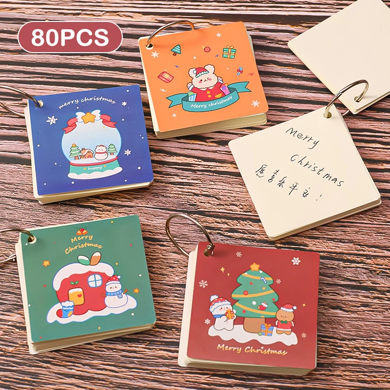 

80PCS Cartoon Iron Ring Book Student English Vocabulary Book Christmas Gift Study Stationery Student Supplies Loose-leaf Notes