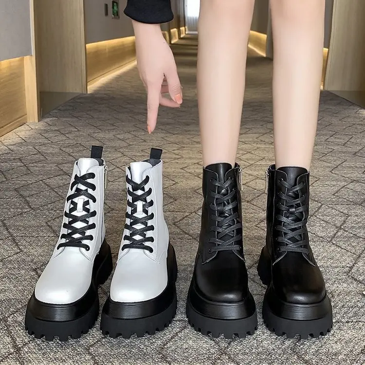 

Short Boots Women's 2020 New winter Solid Color women shoes Thin Single women Boots Breathable Platform Increased