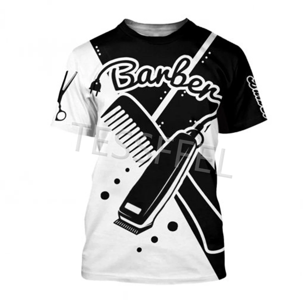 

Tessffel Tattoo Fashion Barber T-shirt Summer Cool 3D Printed Men's Harajuku Black White Streetwear Tee Short Sleeve Top Style-1