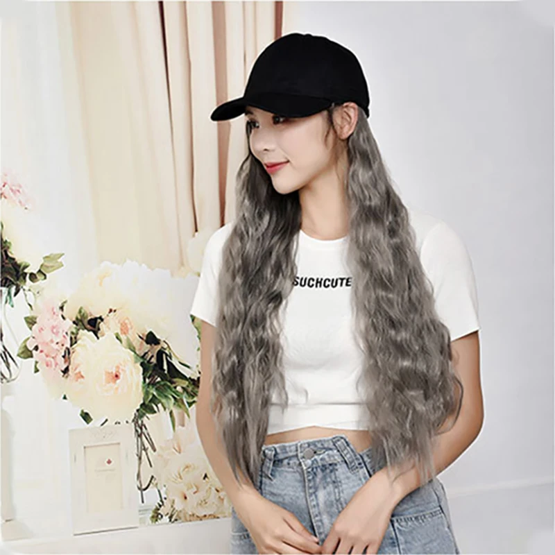 LA Женщины Длинные вьющиеся синтетические волосы с шляпой большой волны