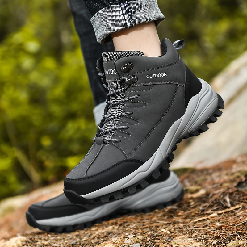 

Winter Leather Ankle Boots Men Casual Shoes Outdoor Waterproof Work Mens Hiking Boots Sneakers Warm Military Snow Boots