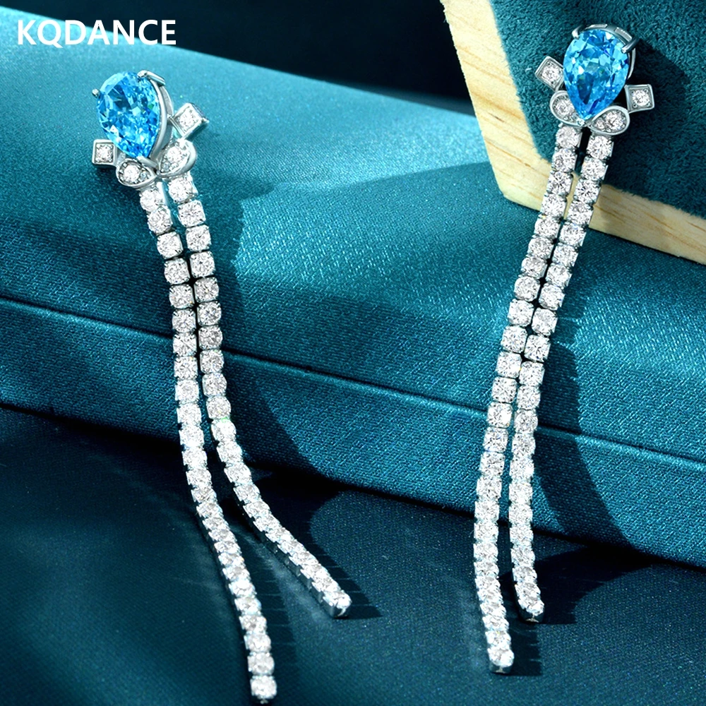

KQDANCE Solid 925 silver with Lake blue stone Simulated moissanite Diamond long Tassel dangle Earrings fine Jewelry 2021 Trend