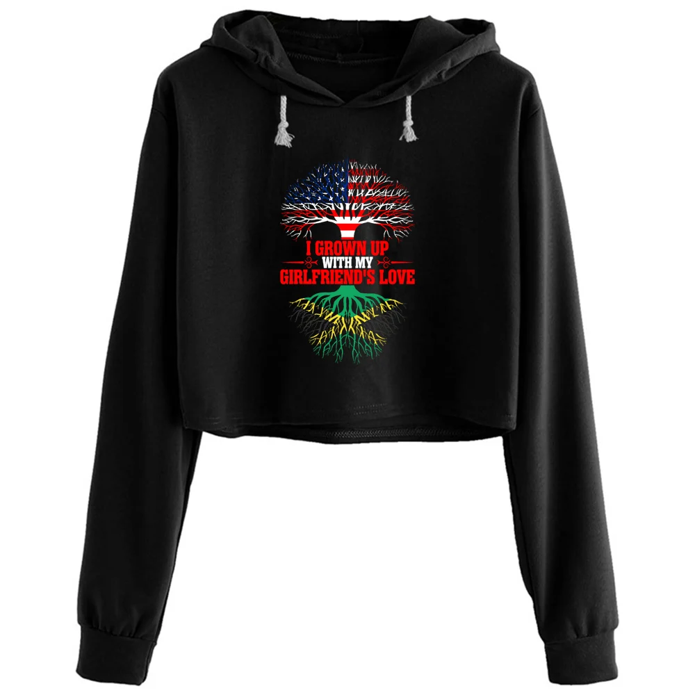 American Grown Up With My Jamaican Girlfriends Crop Hoodies Women Goth Grunge Harajuku Anime Pullover For Girls