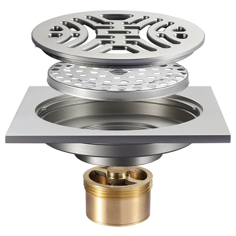 

HIDEEP 10 x 10 cm Shower Floor Drain Washroom Bathroom Invisible Drain Cover Square Waste Floor Drain
