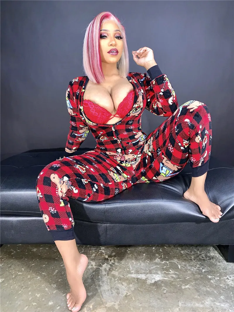 Женская пикантная ночная рубашка с V-образным вырезом Рождественская Пижама