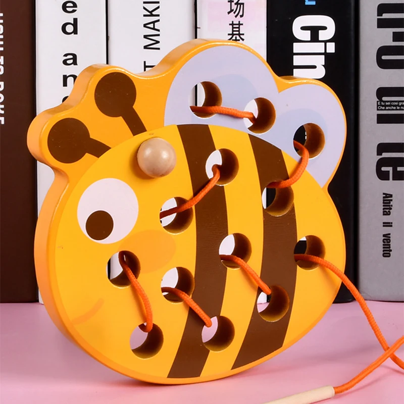 

Wooden Animals Toys For Children Puzzle Baby Game Wear Rope Toys Montessori Early Educational Toy Children's Threading Board