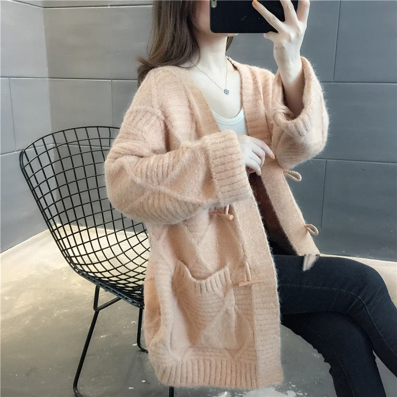 Кардиган трикотажный в полоску с V-образным вырезом и карманами [20738] 77 |