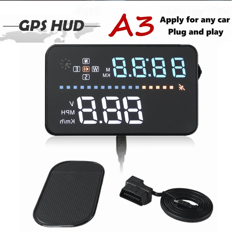 A3 3.5 inch HUD Head Up Display OBD2 EUOBD Windscreen Projector with GPS Speeding Warning Car Driving Distance | Автомобили и