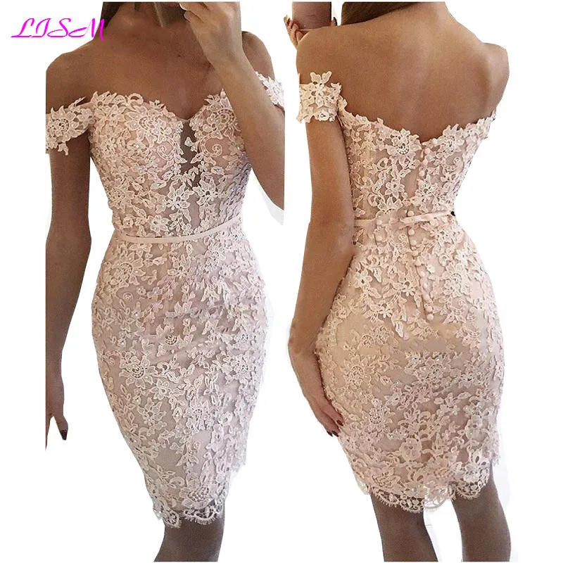 Светильник розовое кружевное платье с открытыми плечами короткое для выпускного