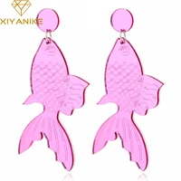 xiyanike super lovely purple gold fish acrylic drop earrings fun long tassel exaggerated animal dangle earrings party jewelry