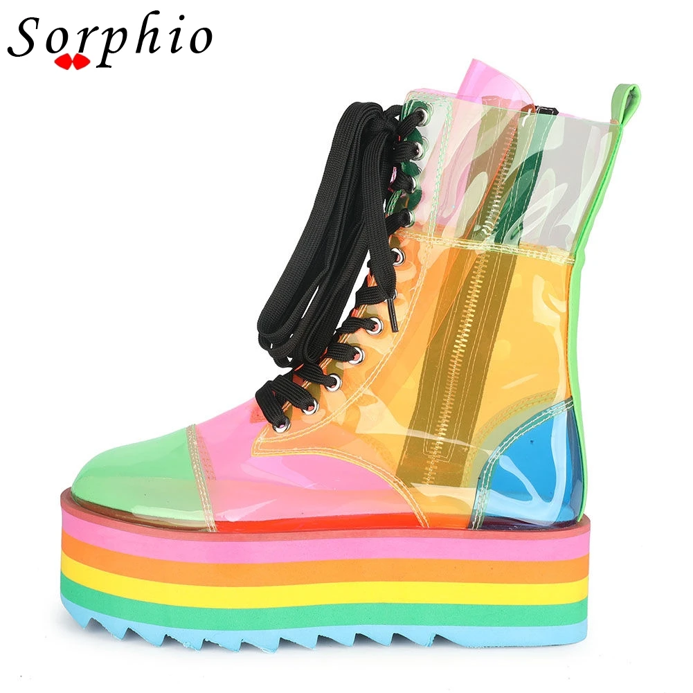 

Женские туфли на Радужном каблуке со шнуровкой, блестящие туфли из ПВХ с круглым носком, Новинка лета 2021, милые туфли для девушек, женские ма...