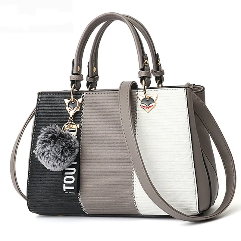 

Women Hairball Ornaments Totes Patchwork Handbag Party Purse Ladies Messenger Crossbody Shoulder Bags Women Handbags