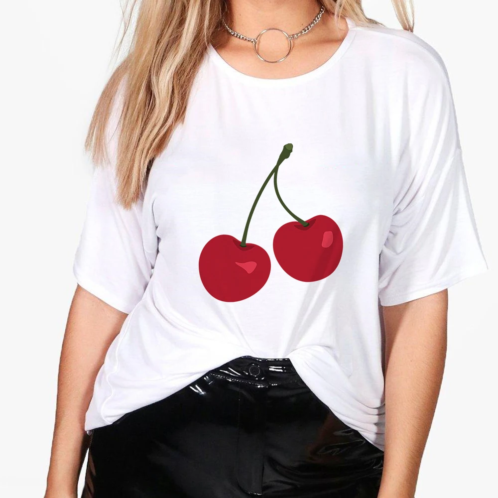 

Young Girlish Style Women T Shirts Bright Red Cherry Graphic Printed New Tshirt Summer Clothes Sweatshirts Fashion Woman Hipster