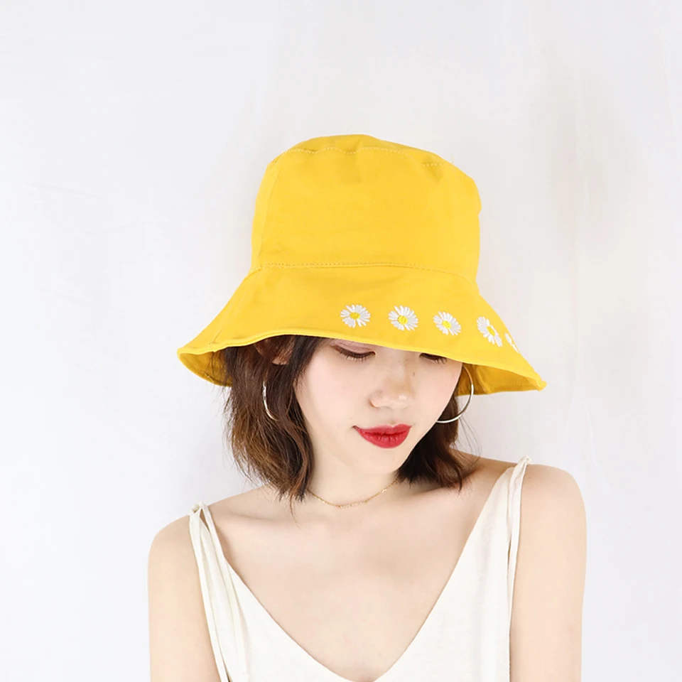 

Fashion Little Six Daisies Bucket Hat Women Cotton Beach Sun Hats Wide Brim Bob Basin Caps Floral Panama Sunhat Fisherman Hat