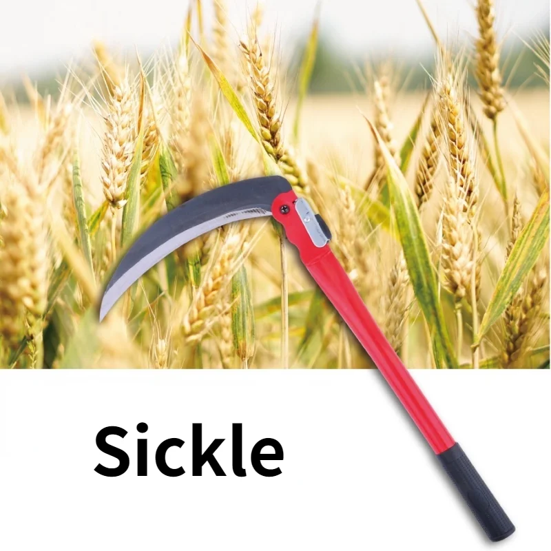 

1pc Agricultural Gardening Mowing Sharp Long Handle Sickle Weeding Trimming Tool Household Manganese Steel Practical Light Knife