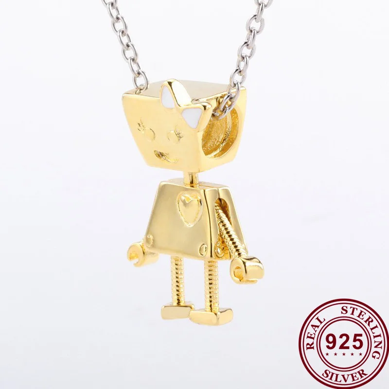 Оригинальные бусины из стерлингового серебра 925 пробы золотые в форме робота Bella