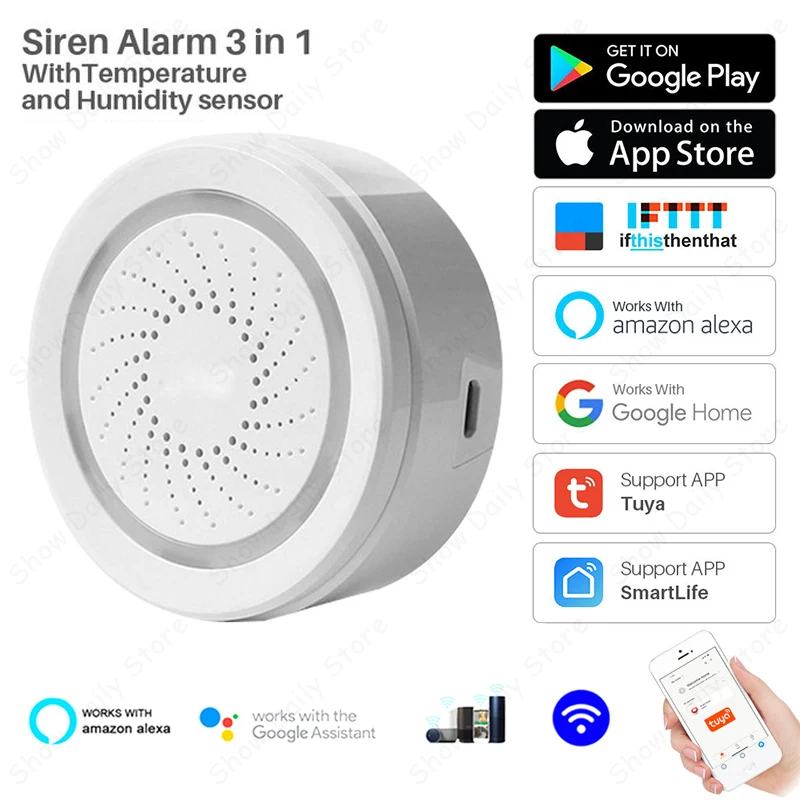 

Умная Wi-Fi-сирена с поддержкой Alexa, Echo, Google Home