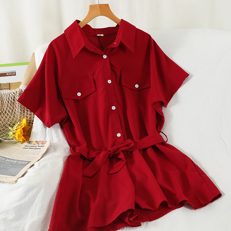 

FMFSSOM 2021 Summer White Jumpsuits for Women Loose England Style Lace Higt Waist Lace Up Rompers&Playsuits Short Romper