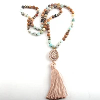 rh fashion bohemian tribal jewelry mix color crystal stone long knotted metal links tassel necklaces for women