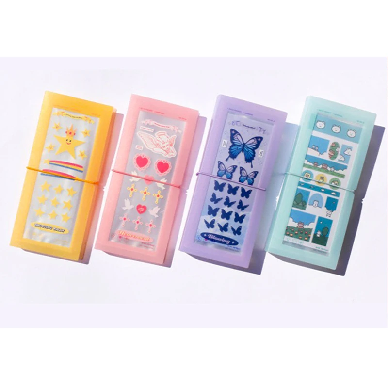 

Korean Ins Photo Album Sticker Collect Book Transparent With Elastic Band PP Portable Sorting Long 60 Pocket Storage Booklet