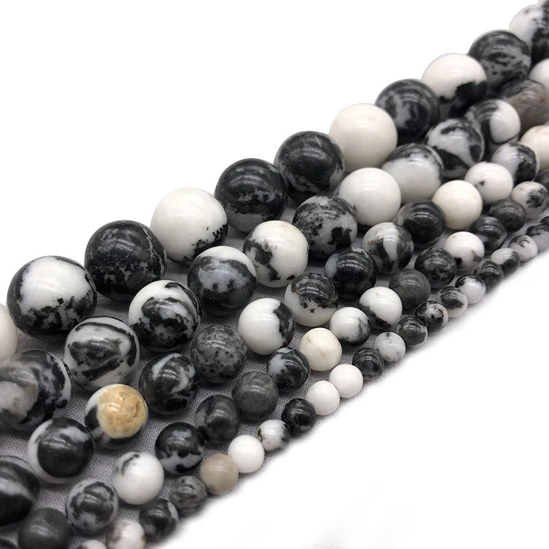 

Natural Black and White Zebra Jaspers Stone Round Loose Beads 15" Strand 4/6/8/10/12MM Pick Size For Jewelry Making DIY